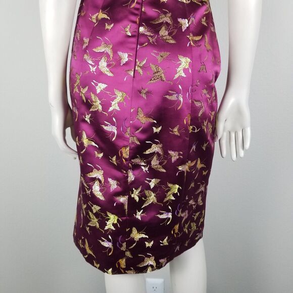 Betsey Johnson New York Rare Purple Satin Midi Butterfly Y2K Sheath Dress Size 6 - Picture 7 of 16